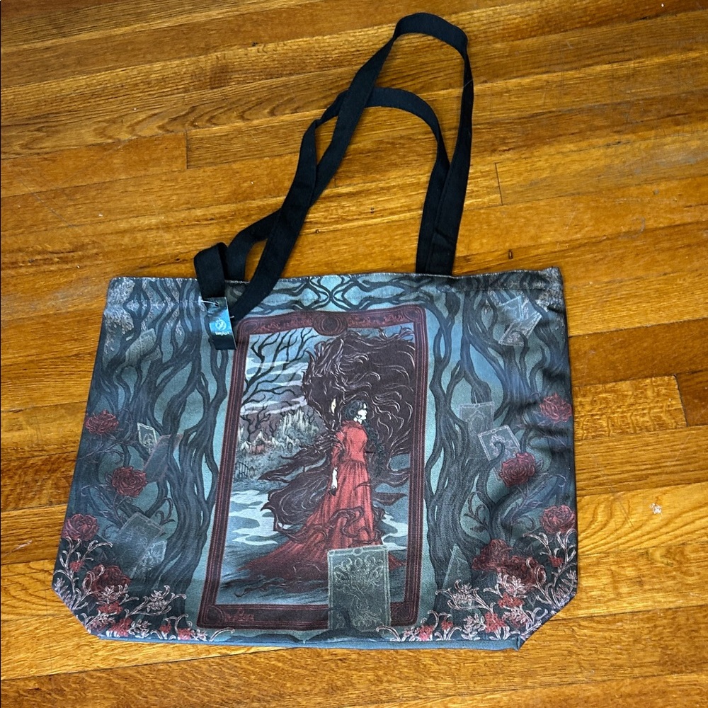 Elegant Artistic Tote Bag with Red and Black Design